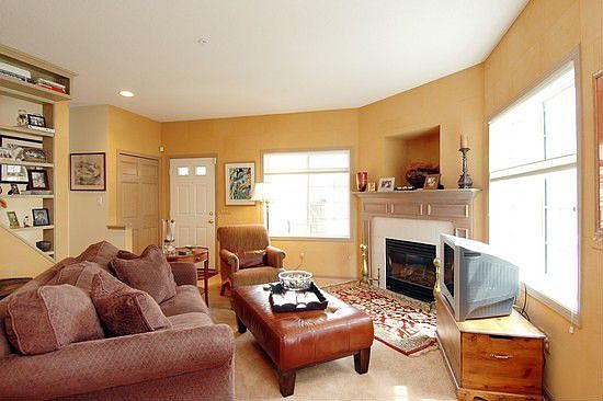Gorgeous open living room with gas fireplace