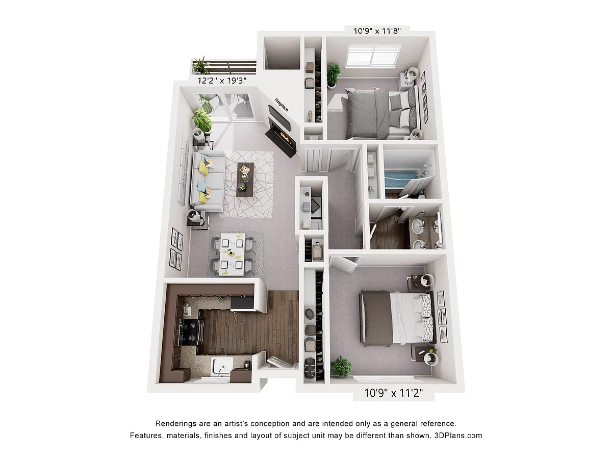 Floor plan 2 Bedroom 1 Bath Deluxe