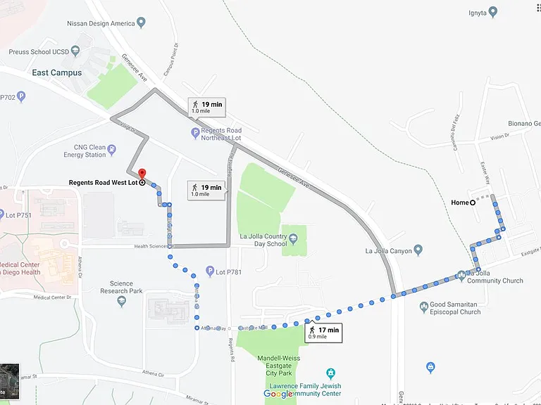 Walking distance to UCSD's Regents Parking Lot