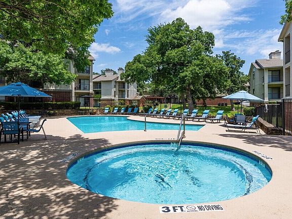 Resort-style swimming pool with lounge chairs and shaded areas_perfect for relaxing under the Texas sun.