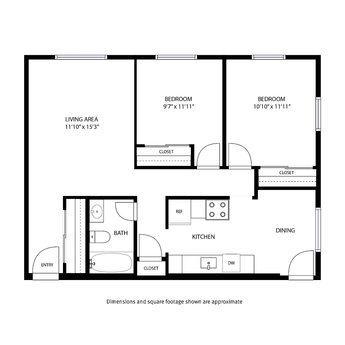 Floor plan 2 Bedroom / 1 Bath