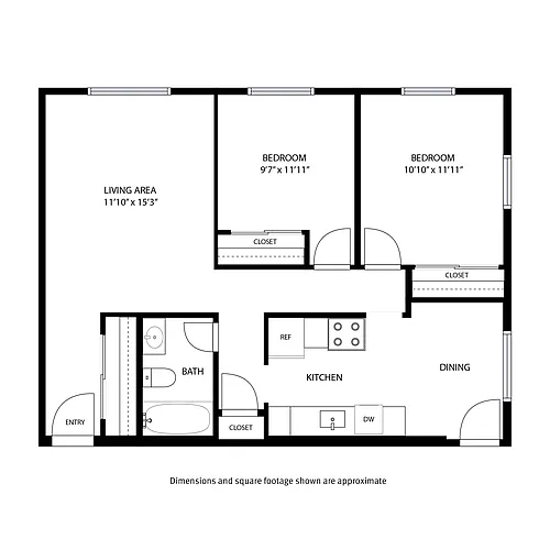 Floor plan 2 Bedroom / 1 Bath