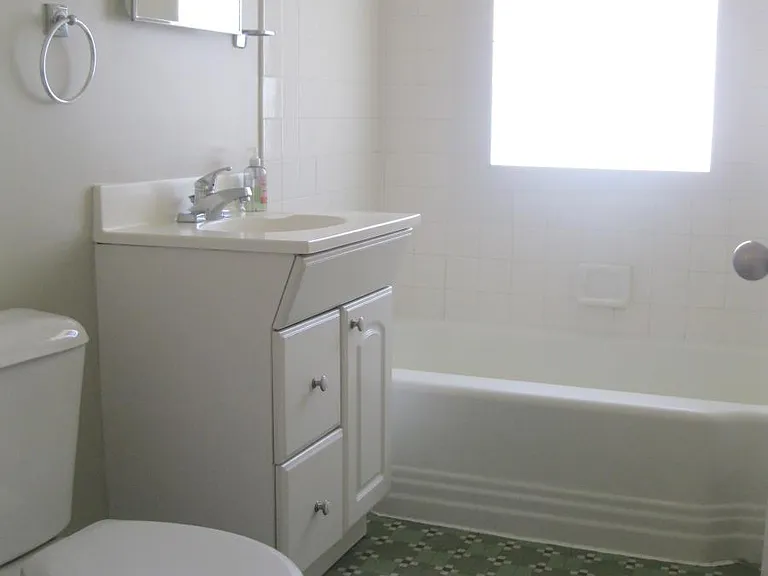 Bathroom with glass block window