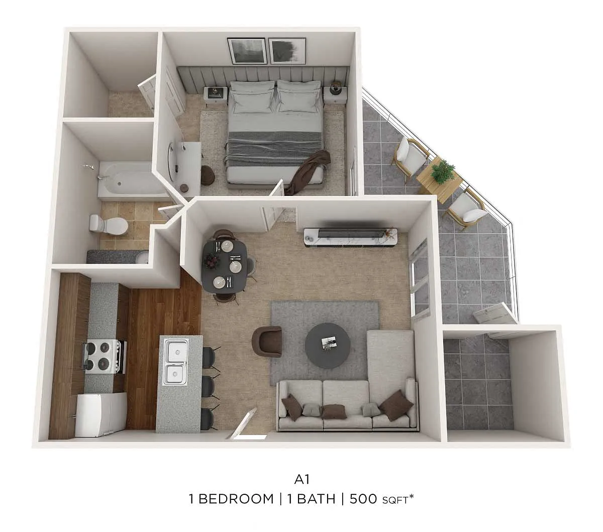 Floor plan One Bedroom- 500 sqft