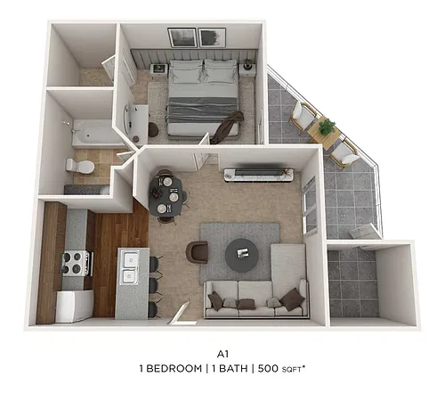 Floor plan One Bedroom- 500 sqft