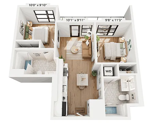 Floor plan Two Bedroom - B2A