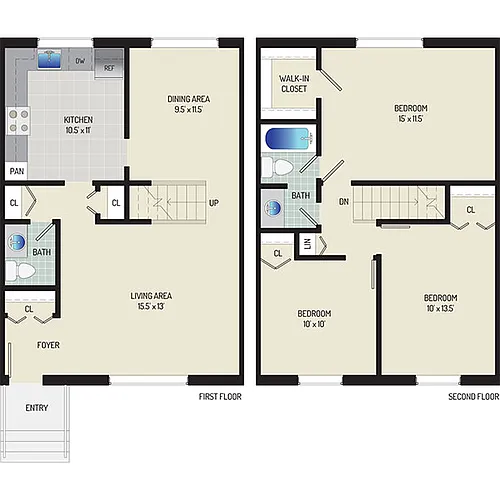 Floor plan 3 BR+ 1.5 BA Townhome