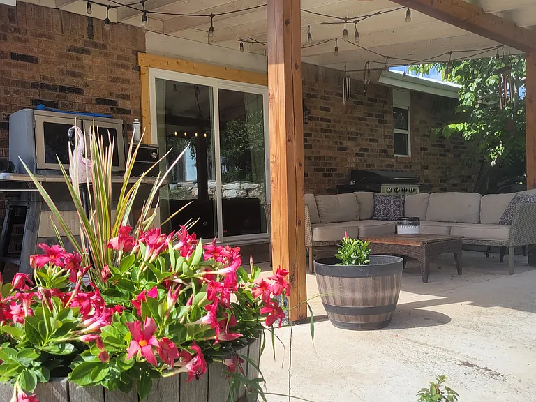 Enjoy Cooking outdoors on the covered patio
