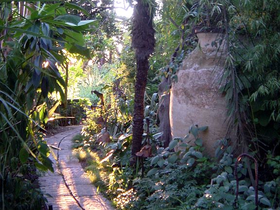 Entry walkway past Spanish Olive Oil Urn