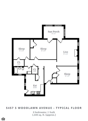 Floor plan 3 Bed | 1 Bath (D1)