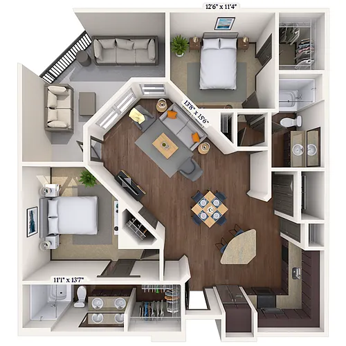 Floor plan Traditional 2x2 1136-1146 SF
