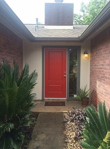 Beautiful Red Front Door with Glass Sidelite