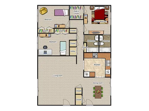 Floor plan 3 Bedroom - Garden Level (Remodeled)