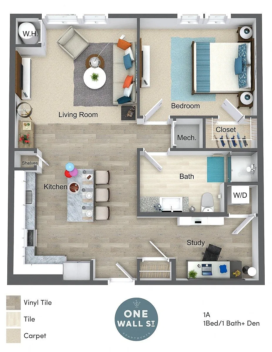 Floor plan One Bed One Bath with Den