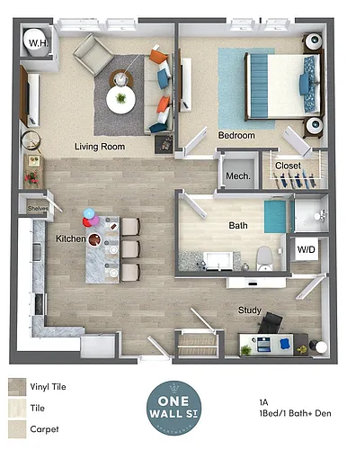 Floor plan One Bed One Bath with Den