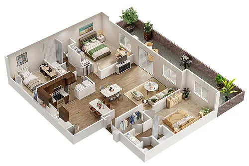 Floor plan Three Bedroom Two Bathroom
