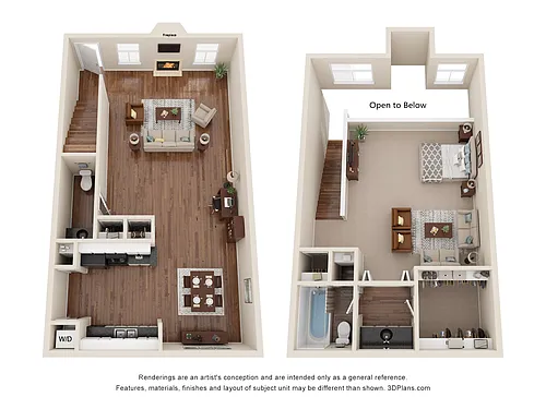 Floor plan 1 Bed 1 Bath Townhome Luxury Renovated 833 sq ft