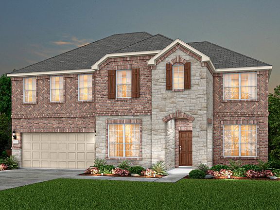 The Oak Grove, a two-story home with 2-car garage, shown as Home Exterior B