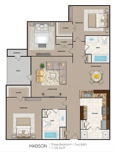 Floor plan 3 Bed 2 Bath Madison
