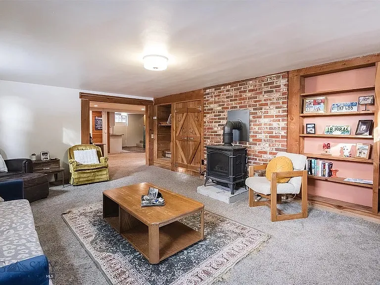 Living room with high powered gas stove