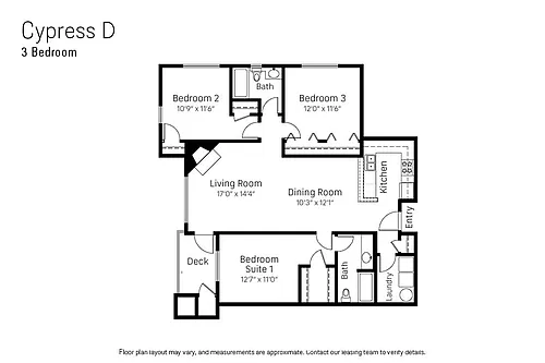 Floor plan Three Bedroom Cypress D