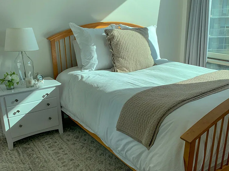 True Enclosed Bedroom with Ceiling Fan
