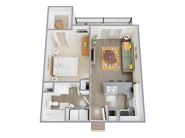 Floor plan 1 Bed, 1 Bath A (60% Income Restricted)