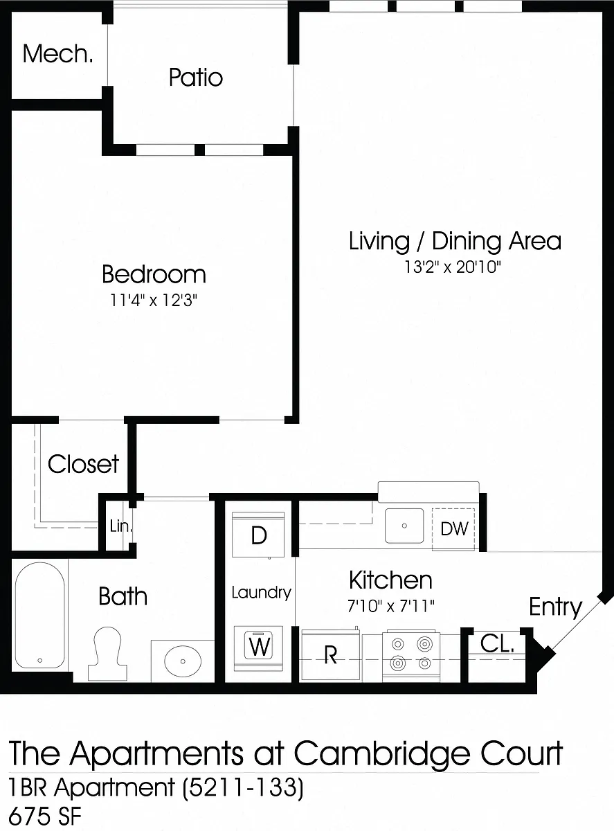 Floor plan 1BR 1BA (675sf)
