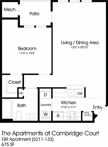 Floor plan 1BR 1BA (675sf)