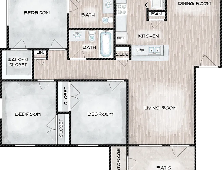 C1-HC Three Bedroom Floorplan Diagram