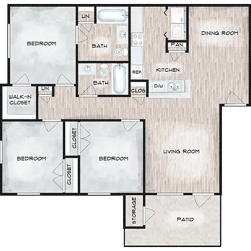 Floor plan C1-HC Three Bedroom
