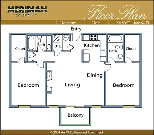 Floor plan 2 Bed 2 Bath-988B
