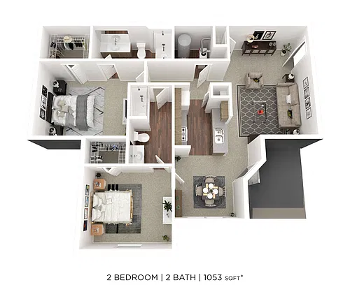 Floor plan Two Bedroom 2 Bath - 1,053 sqft