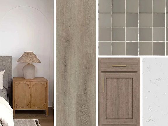 This home features the AW Collection R Laguna, showcasing warm stained wood cabinetry and artful co