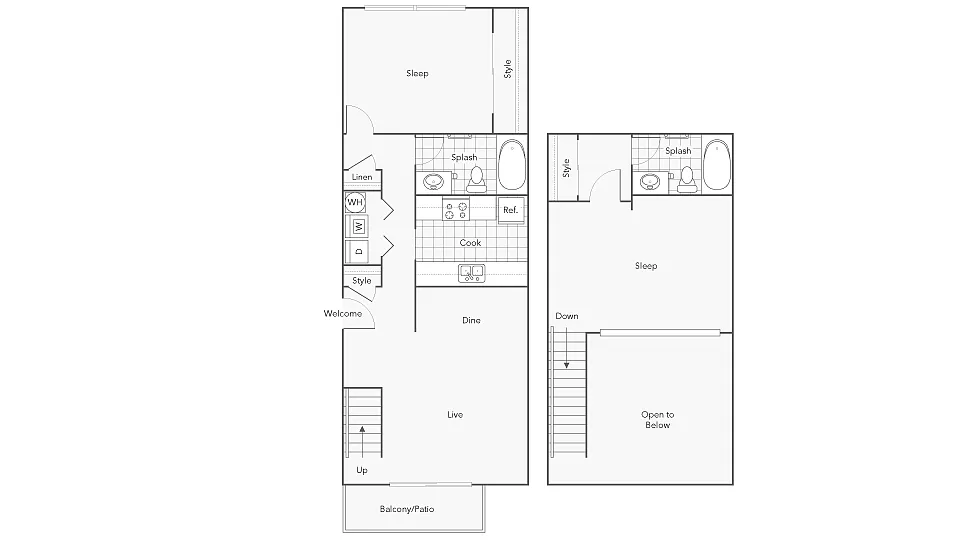 Floor plan 2 Bed 2 Bath Washer Dryer