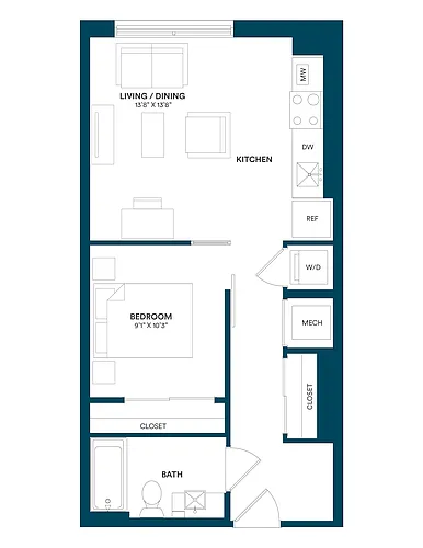 Floor plan 1 Bed/1 Bath JR-E1 TYP 18
