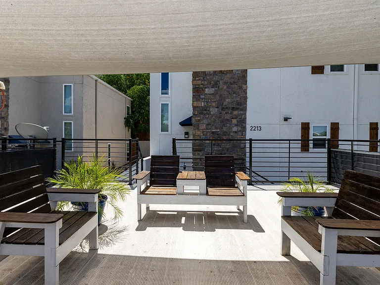 Enjoy this outdoor terrace with plenty of seating.