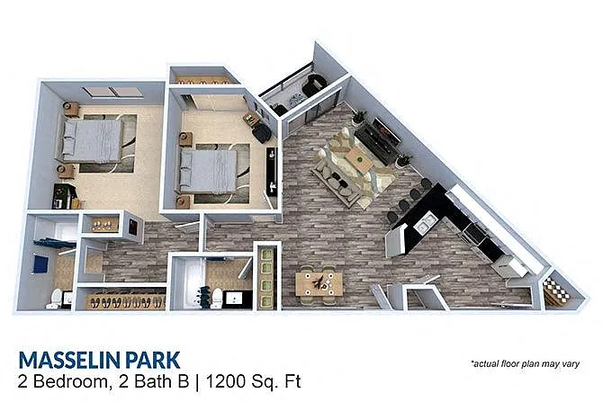 Floor plan 2 Bedroom 2 Bath 1200 sq ft