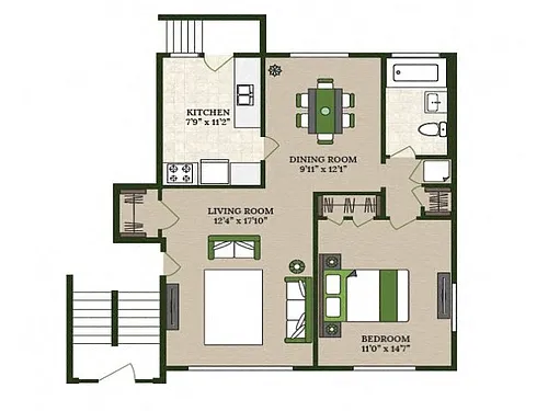 Floor plan 1 X 1 GARDEN