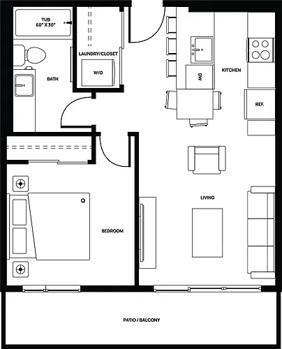 Floor plan 1 bed 1bath 1 Bed 1 Bath 2