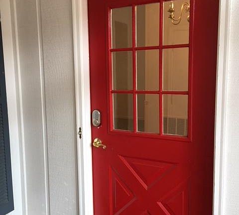 Front door, double door entry, combo lock, fully enclosed fo