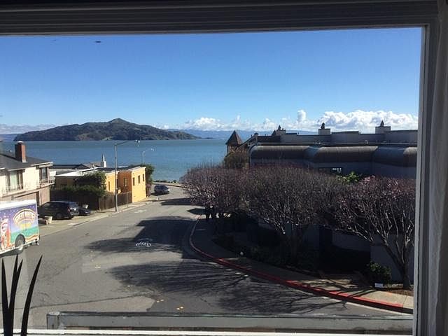 View from picture window in afternoon light