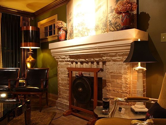 Brick fireplace with Texas Cream Limestone Mantle
