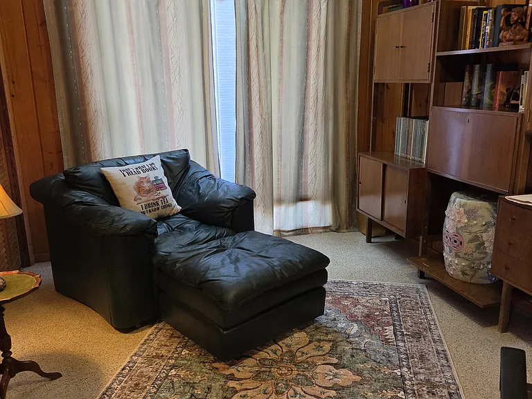 Library/office area with real retro book case.
