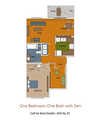 Floor plan 1 Bedroom, 1 Bathroom with Den (829 sq.ft.)