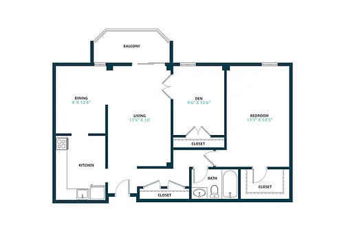 Floor plan One Bedroom with Den
