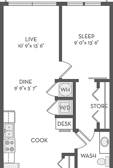 The Four - A1.1 - 1 Beds - 1 Baths - 691 Sq. ft.