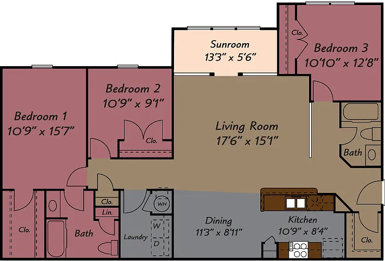 Floor plan 3 Bedroom 2 Bath