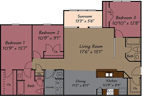 Floor plan 3 Bedroom 2 Bath