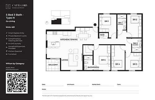 Floor plan 401 Private Bedroom 5 Bed 3 Bath H
